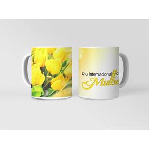Caneca ECF Dia da Mulher - Tulipas Amarelas Porcelana Branca 325ml