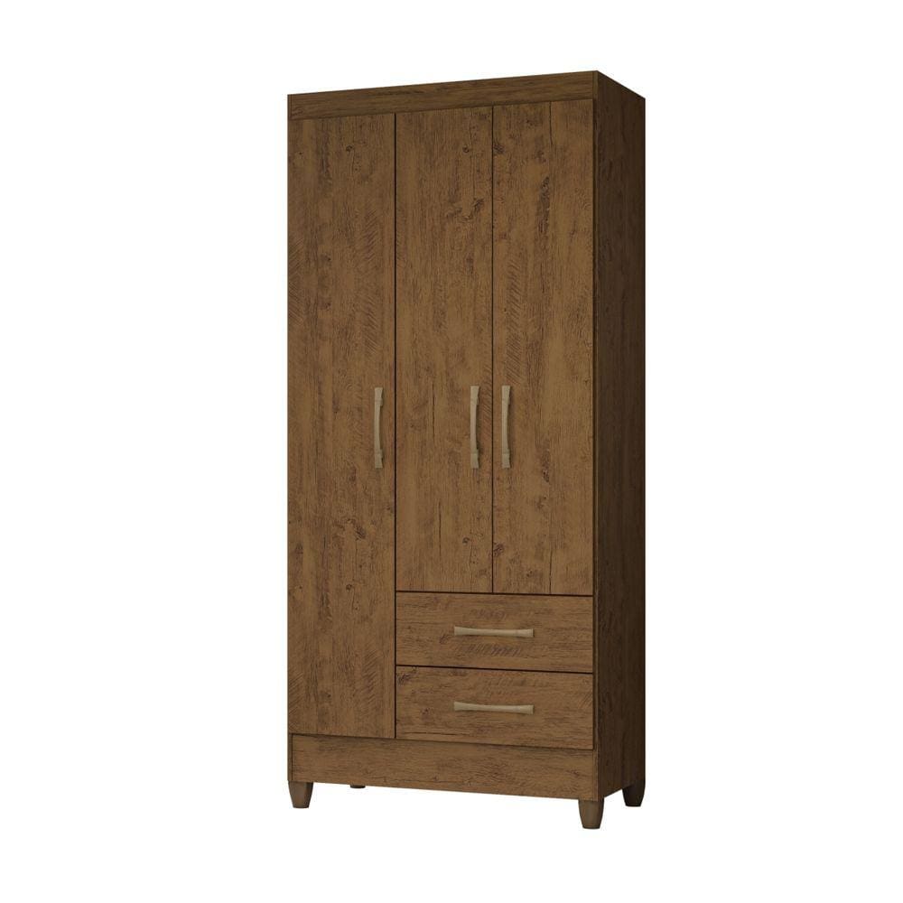 Guarda Roupa Solteiro 3 Portas 2 Gavetas Castanho Wood Lima Moval