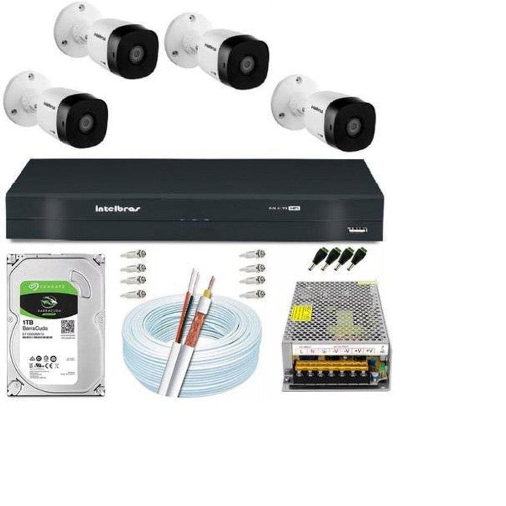 Kit 4 Cameras Hd Completo Intelbras Cftv Monitoramento