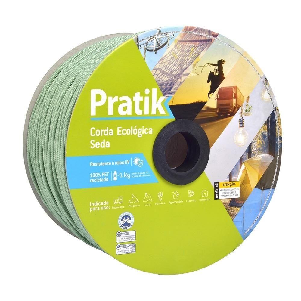 Corda Pratik Trançada Pet Verde Carretel 6mm x 200m