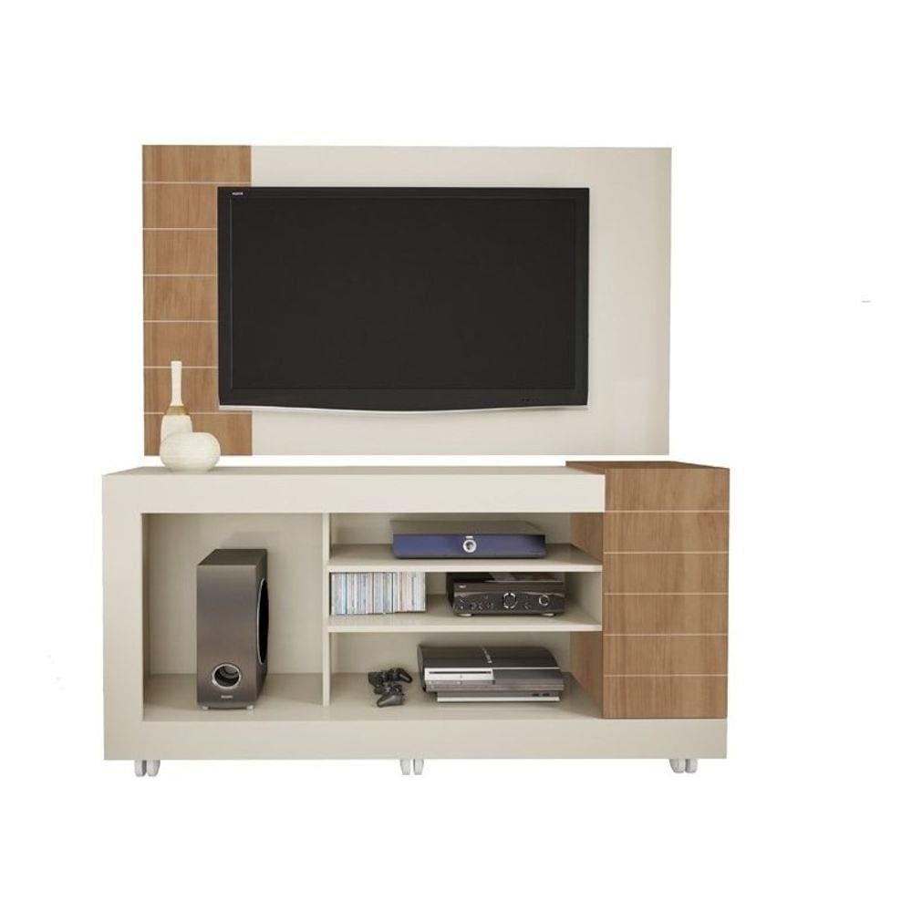 Rack e Painel Para TV 50 Polegadas Goya Off White/Buriti
