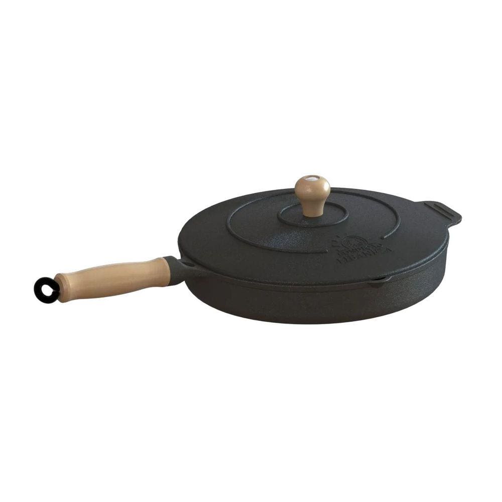 Frigideira Ferro Fundido Com Tampa ferro Cabo Madeira 2,1 Litros 26cm