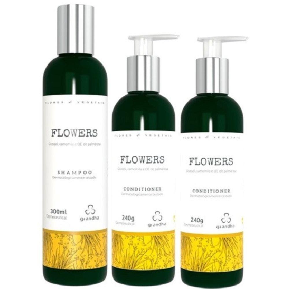 Kit Com 1 Shampoo 2 Condicionadores Grandha Flowers