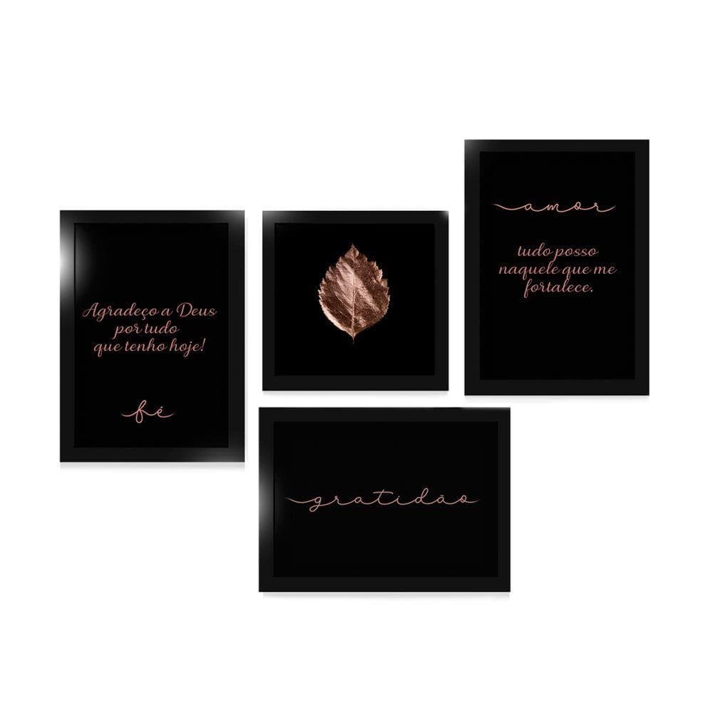 Kit Quadros Decorativos Com Molduras Frases Motivacionais Gratidão Deus Quarto Sala