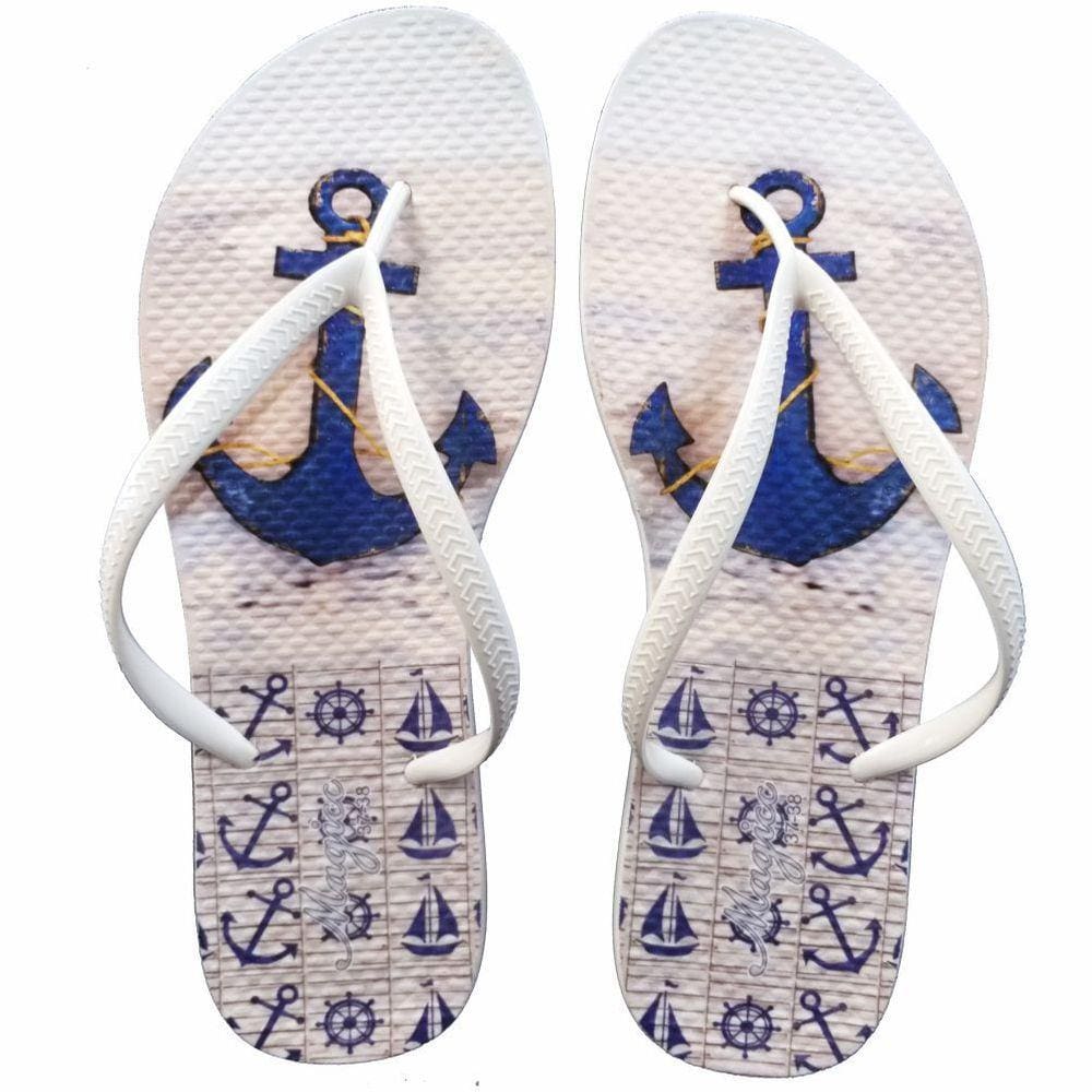 Chinelo Praia Feminino Âncora Azul Marinho, Magicc