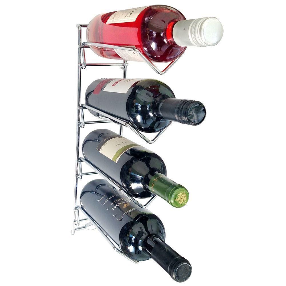 Adega Aramada Cromada para Parede Suporte para 4 Garrafas de Vinho