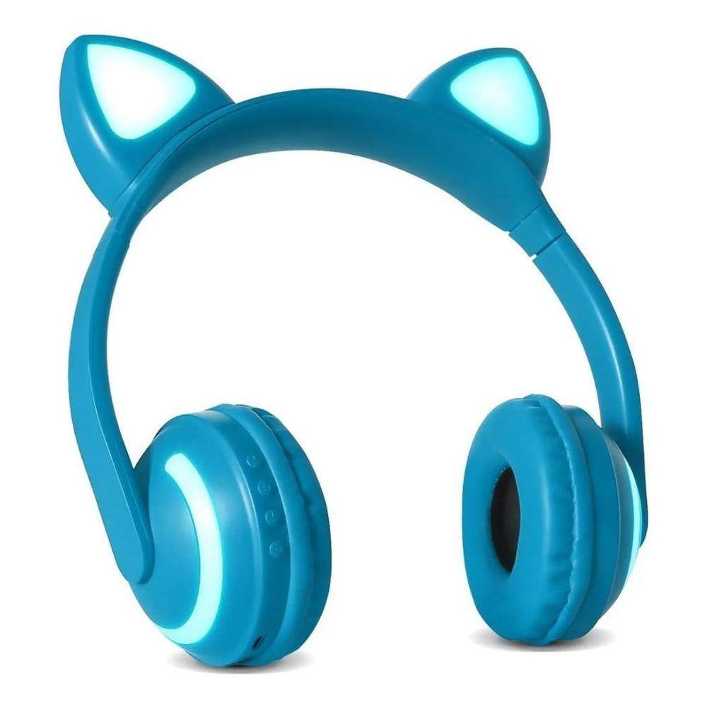 Fone de Ouvido Headphone Bluetooth Orelha de Gato LED Preto