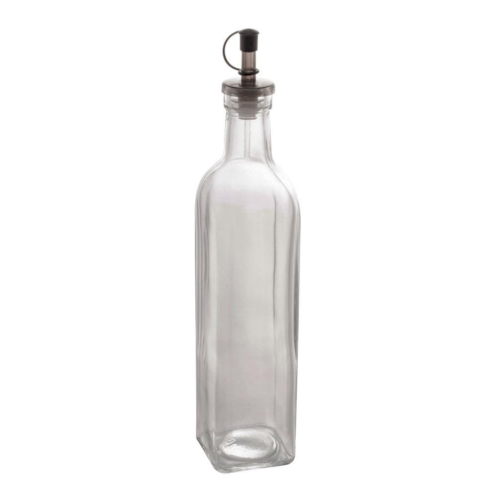 Garrafa p/azeite de vidro transparente c/tampa plástico preta 510ml