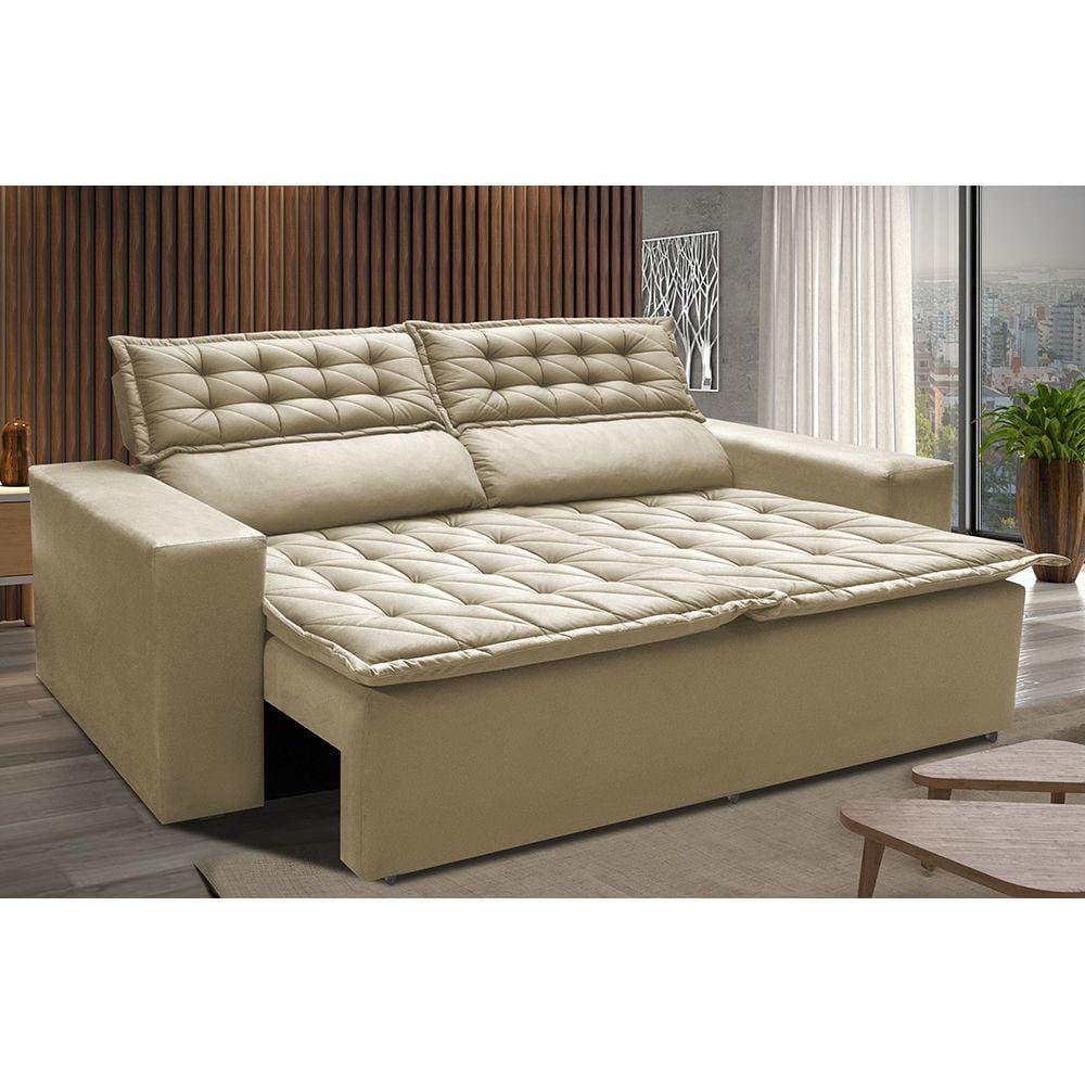 Sofá Retrátil e Reclinável Cama inBox Slim 1,50m Tecido Suede Velusoft Bege
