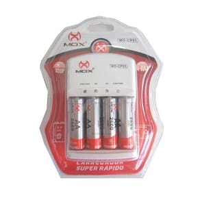 Carregador Com 4 Pilhas Mox Aa 2600Mah Bivolt Cp51