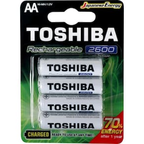 Pilha Recarregavel Aa Pequeno 2600 Mah Com 4 Und Rtu Toshiba