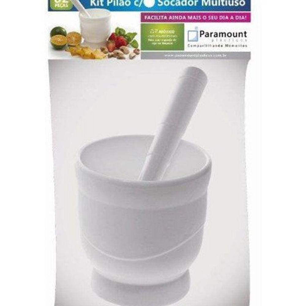 Pilão Com Socador Multiuso Plástico Branco Paramount