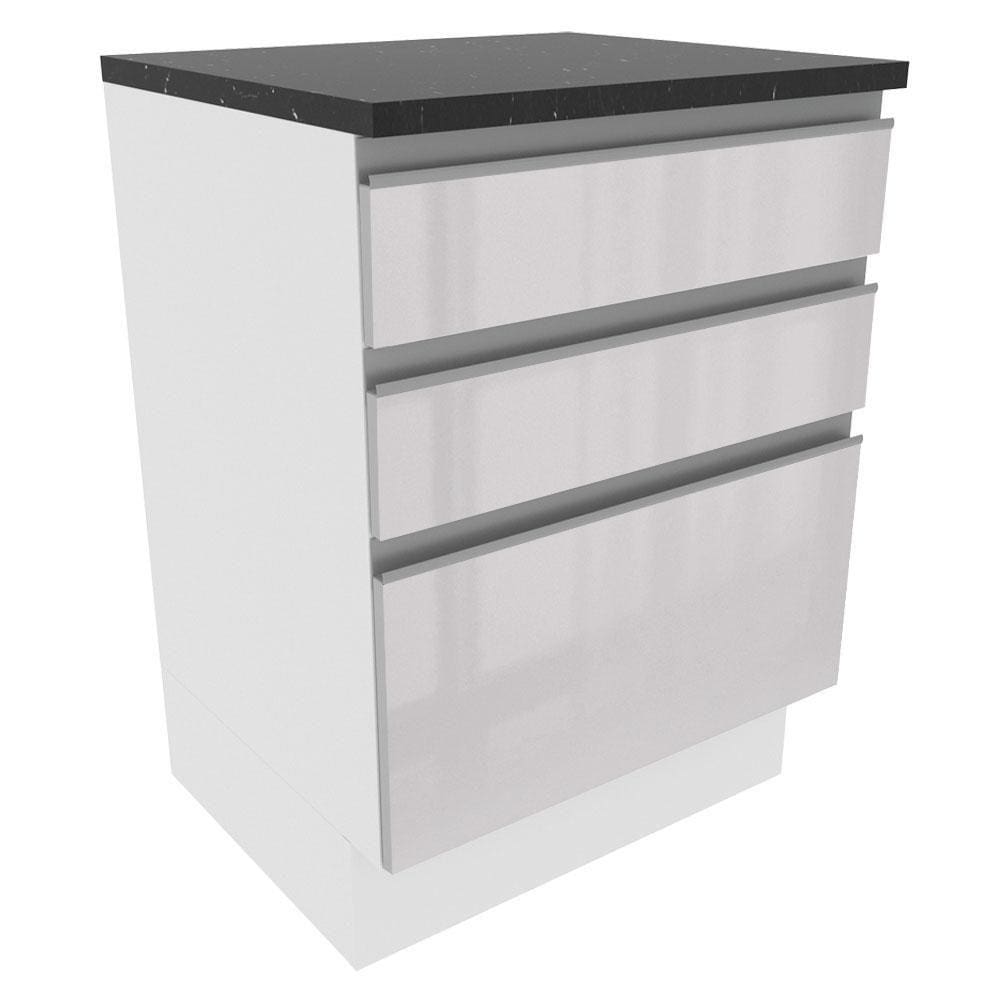 Balcão Madesa Acordes 100% MDF 60 cm 3 Gavetas - Frentes Branco Brilho