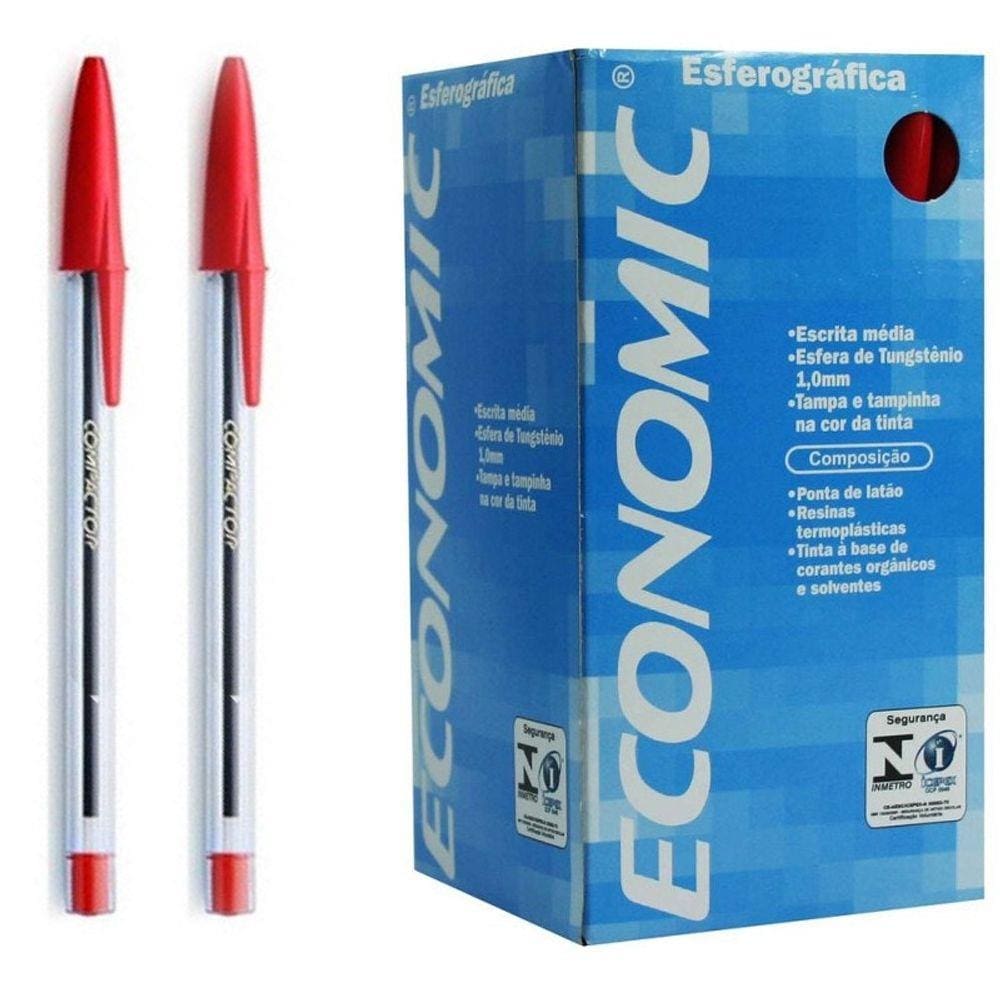 Caneta Esferografica Economic Vermelha Compactor 50 Unidades