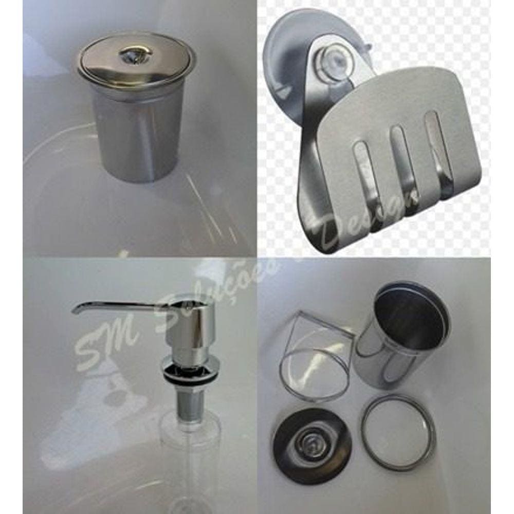 Kit Lixeira 6l Embutir + Dosador E Porta Esponja Em Inox 304