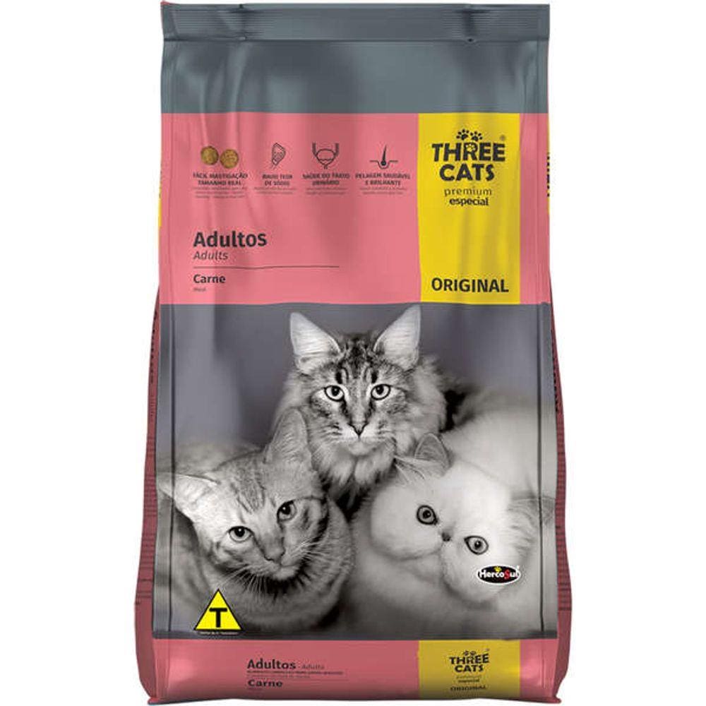 Ração Three Cats Premium Especial Gatos Adultos Carne 10,1kg