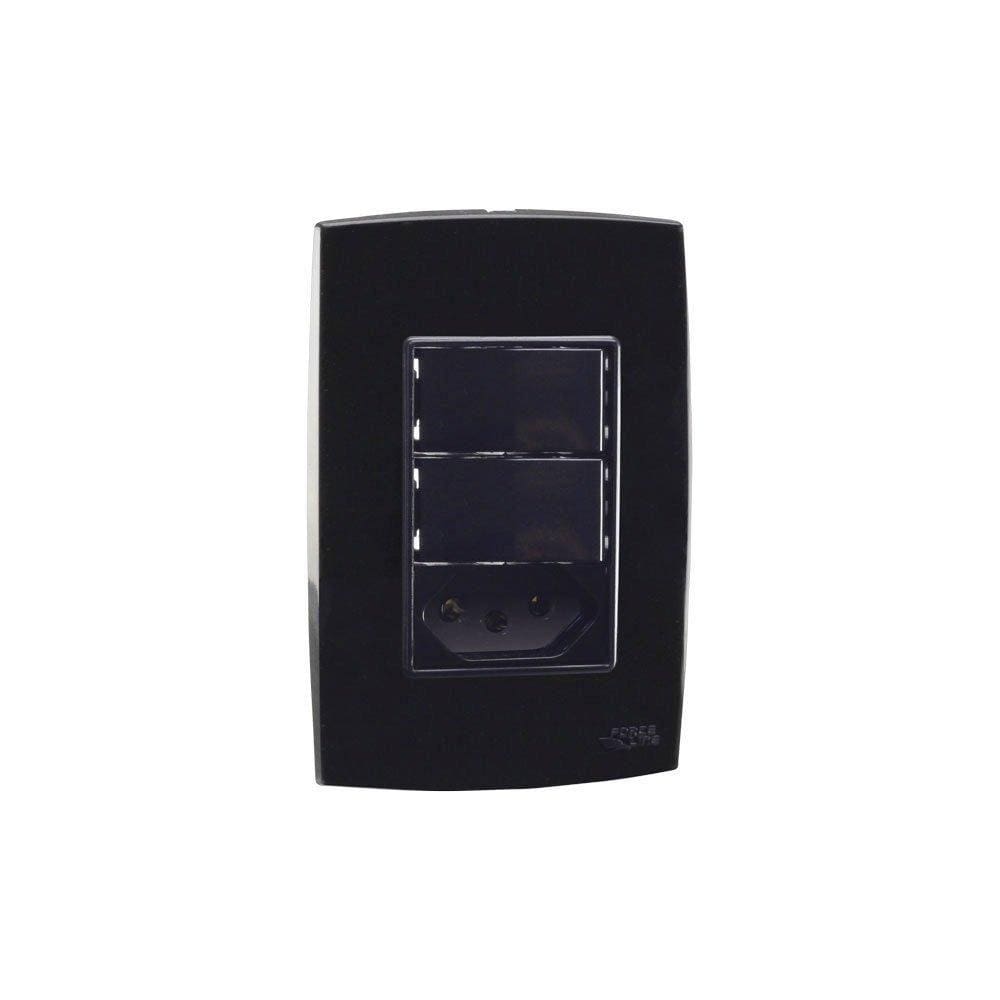 Conjunto Interruptor Duplo 10A + Tomada 10A Preto Force Line