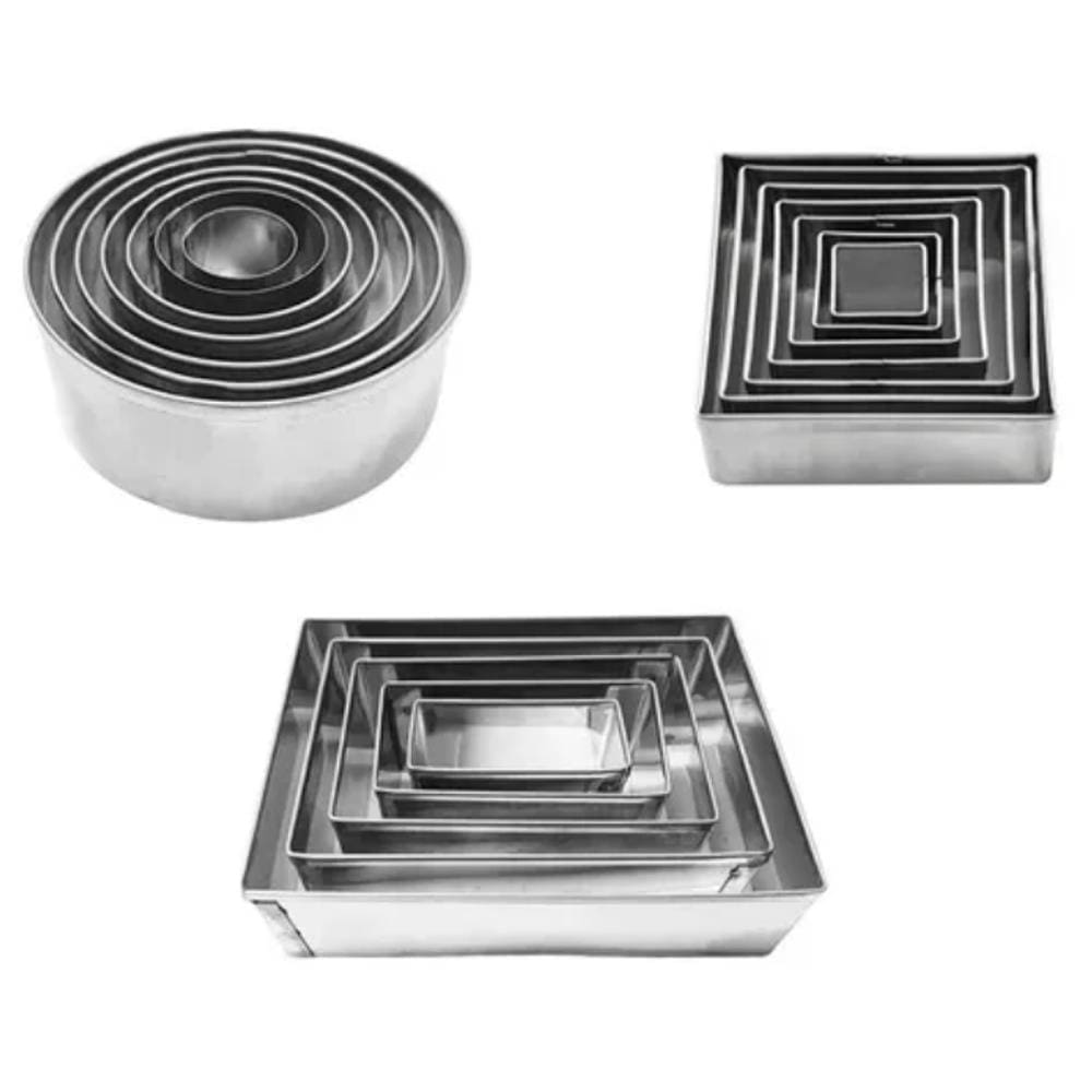 Kit 3 Pçs = Jogo Cortador Redondo + Quadrado + Retangular P/ Massa Inox