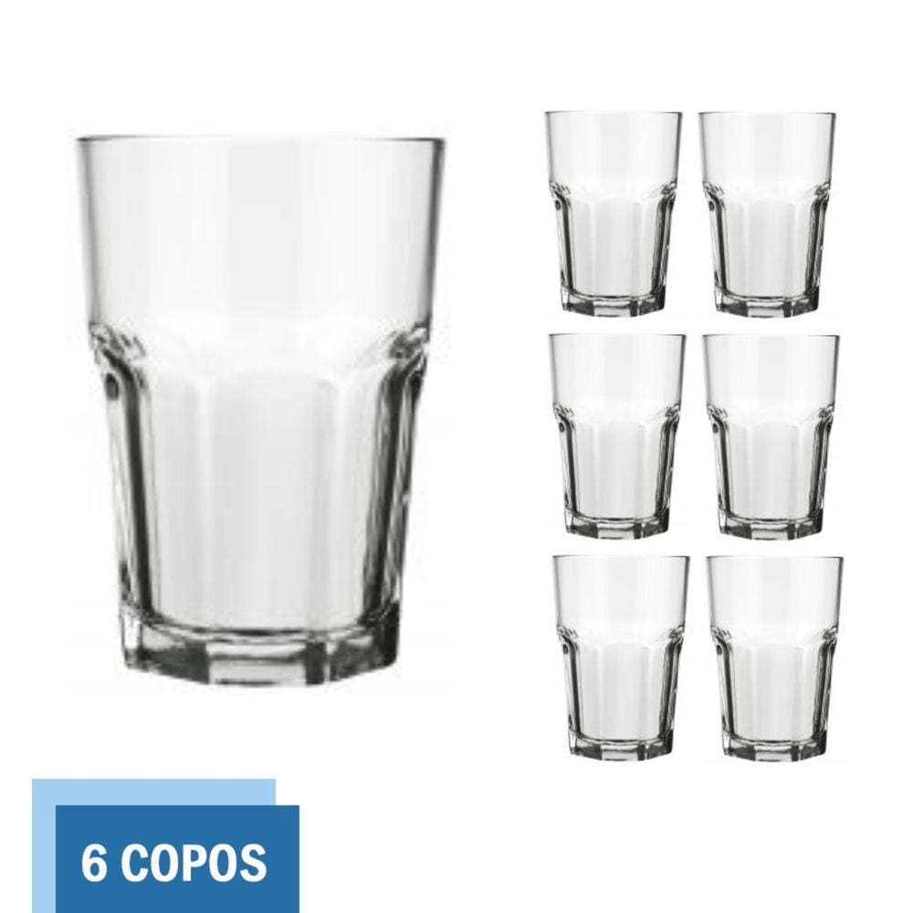 Jogo 6 Copos Chiques 465ml Aruba Drinks Vidro Agua e Suco