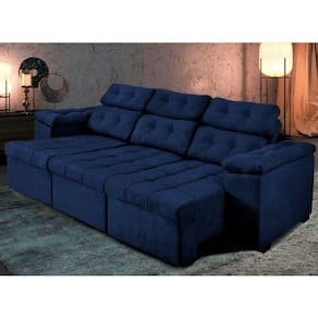 Sofá Italia 2.50 m Retrátil Reclinável Suede Azul – WS
