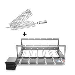 Kit Grill Inox Churrasqueira com 6 Espetos Tridente + Espeto Grelha - Pratic Metal