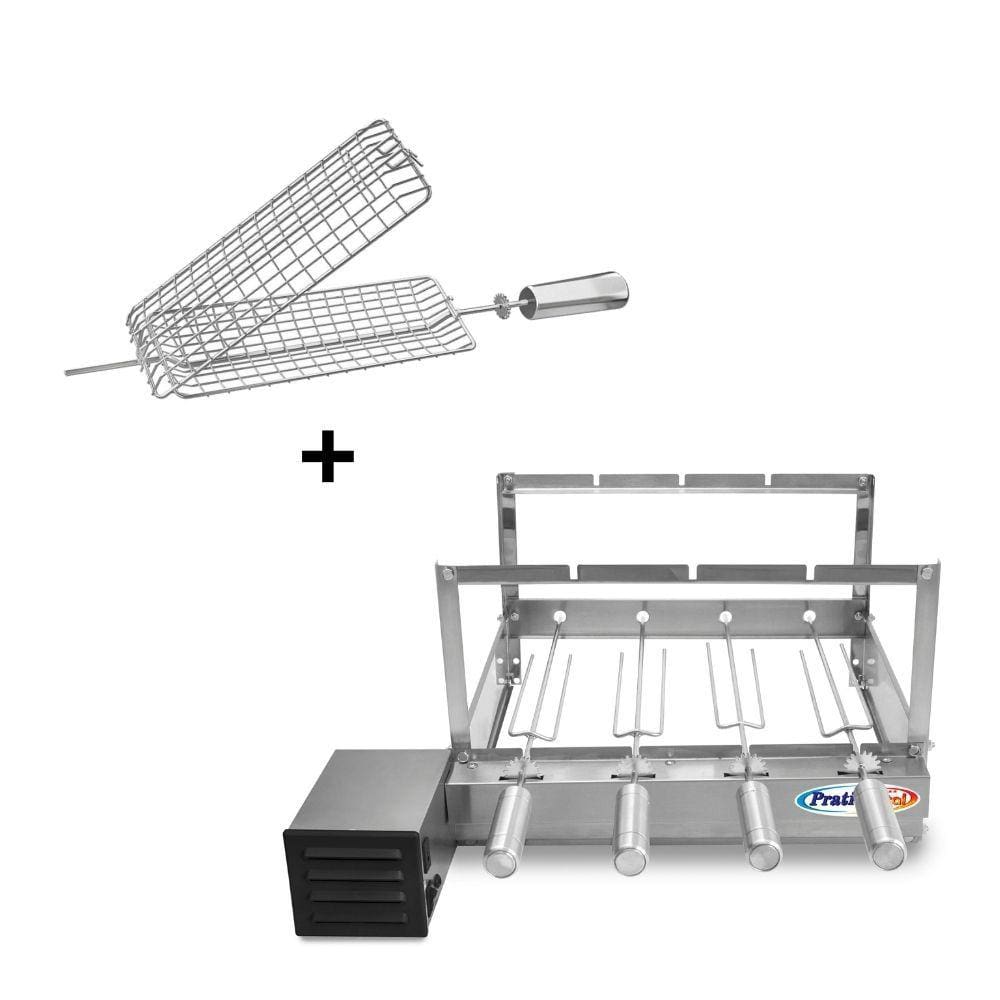 Kit Grill Inox Churrasqueira com 4 Espetos Tridente + Espeto Grelha - Pratic Metal