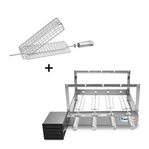 Kit Grill Inox Churrasqueira com 4 Espetos Tridente + Espeto Grelha - Pratic Metal