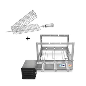 Kit Grill Inox Churrasqueira com 3 Espetos Tridente + Espeto Grelha - Pratic Metal