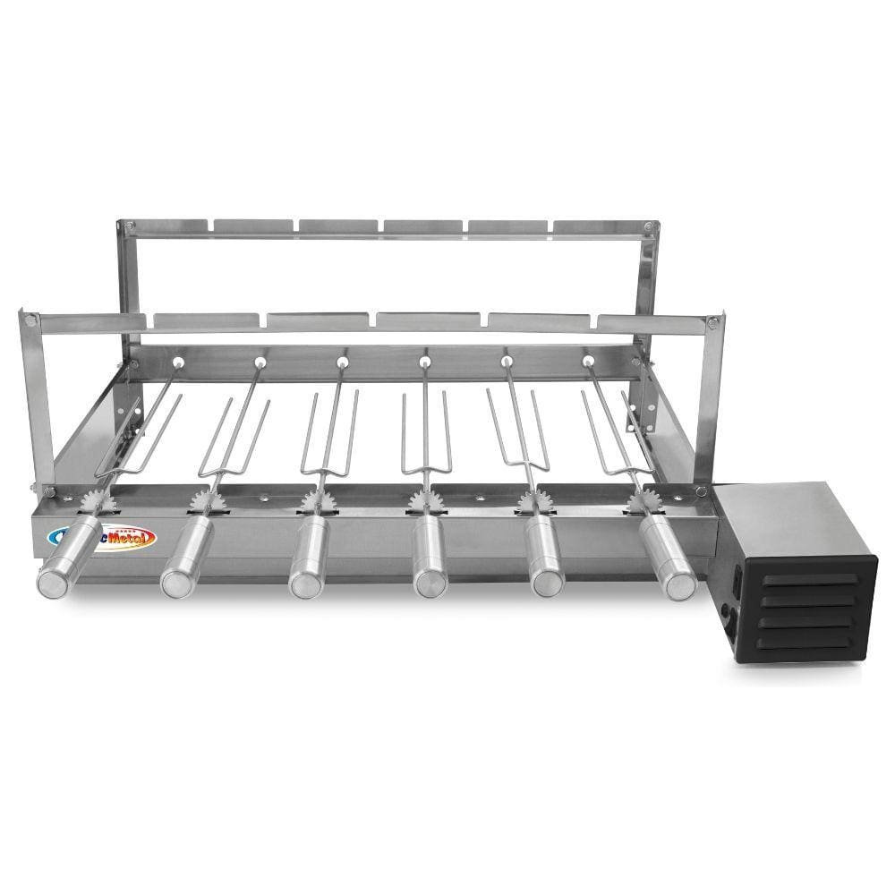 Gira Grill Inox para Churrasqueira com 6 Espetos Bivolt Lado Direito - Pratic Metal