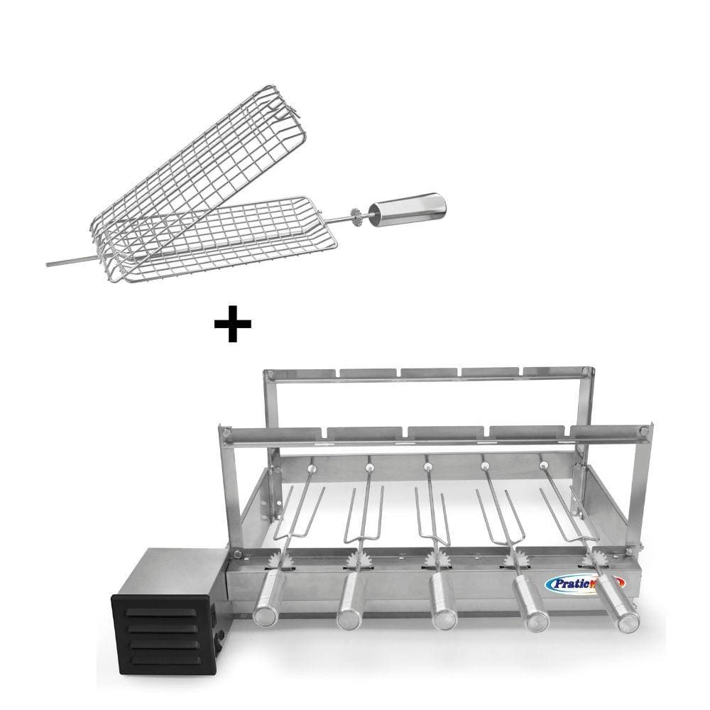 Kit Grill Inox Churrasqueira com 5 Espetos Tridente + Espeto Grelha - Pratic Metal