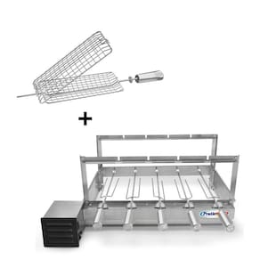 Kit Grill Inox Churrasqueira com 5 Espetos Tridente + Espeto Grelha - Pratic Metal