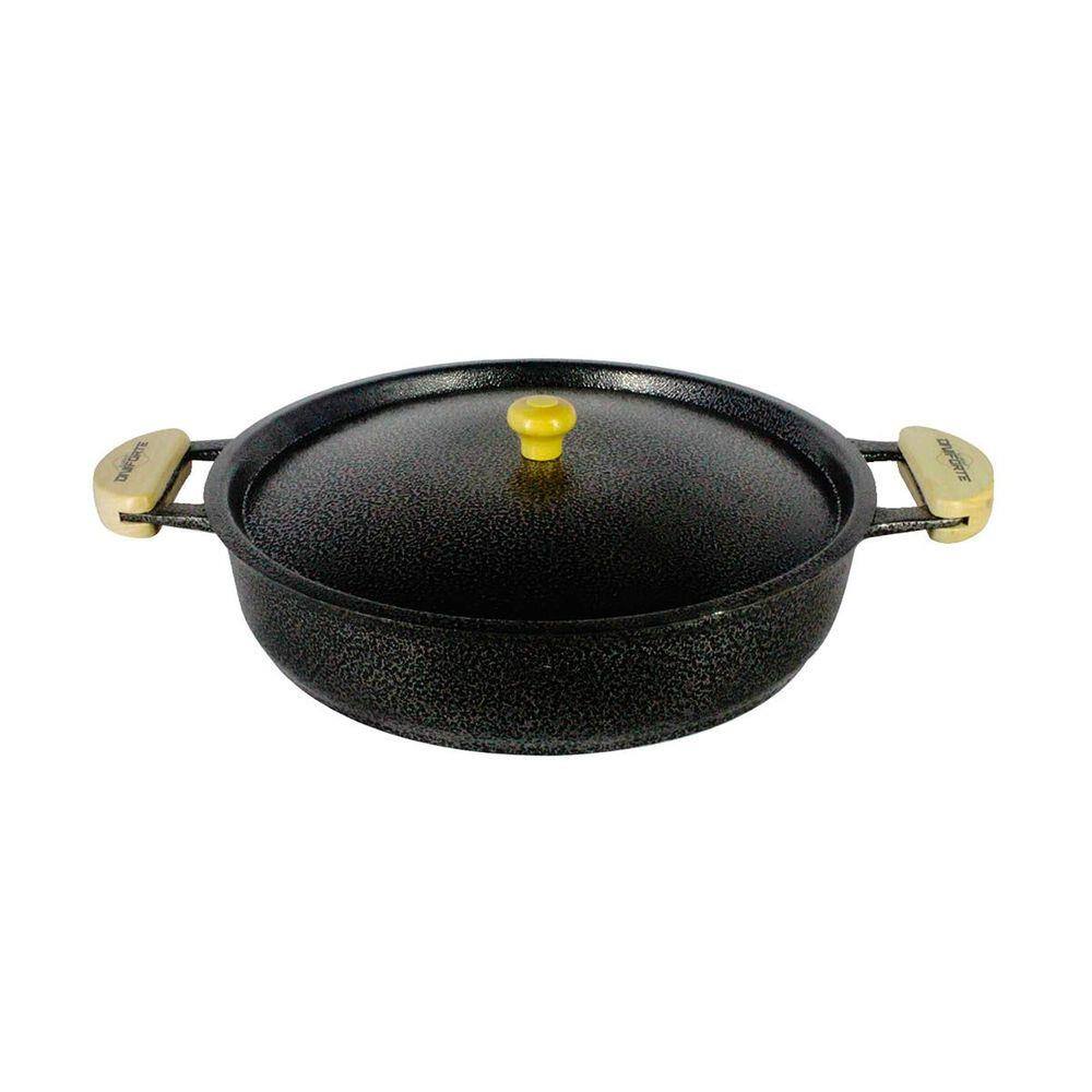 Frigideira Alumínio Fundido Craqueada Alça Meia Lua Preta 36cm