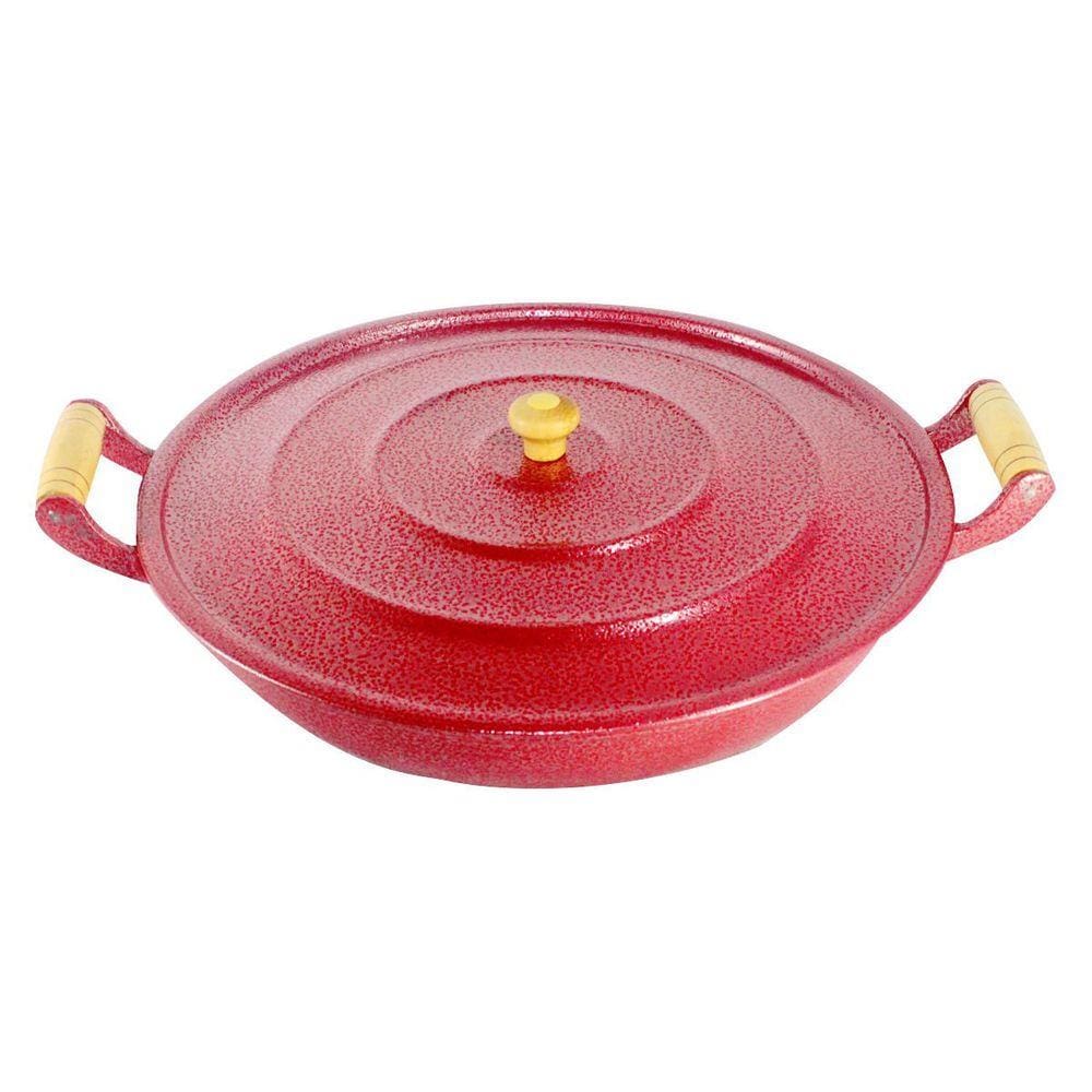 Frigideira Alumínio Fundido Craqueada Alça Madeira Trad Vermelha 36cm