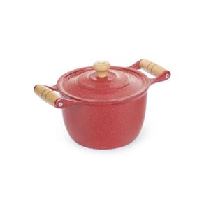 Caldeirão Alumínio Fundido Craqueado Alça de Madeira Vermelho 24cm