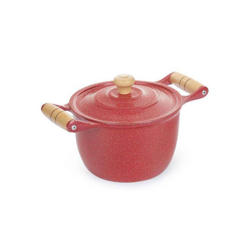 Caldeirão Alumínio Fundido Craqueado Alça de Madeira Vermelho 22cm