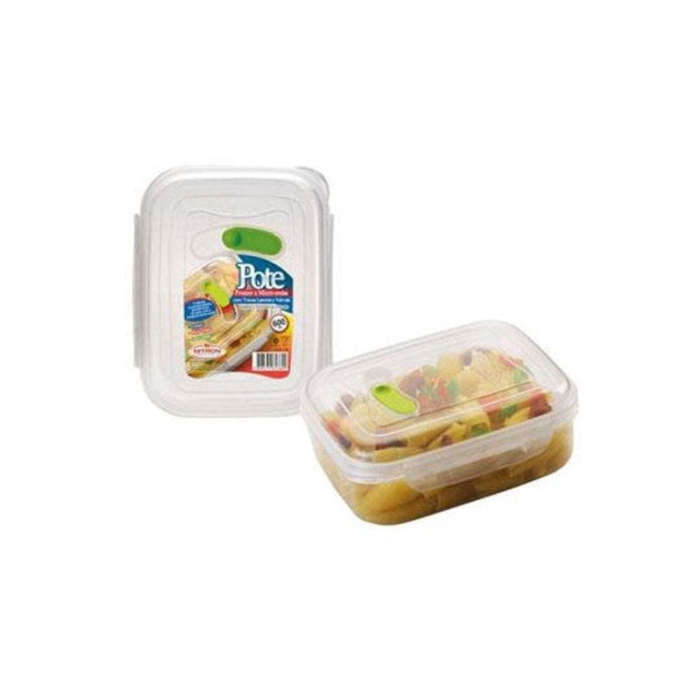 Pote De Plastico Retangular Com Tampa E Trava/Valvula 600Ml