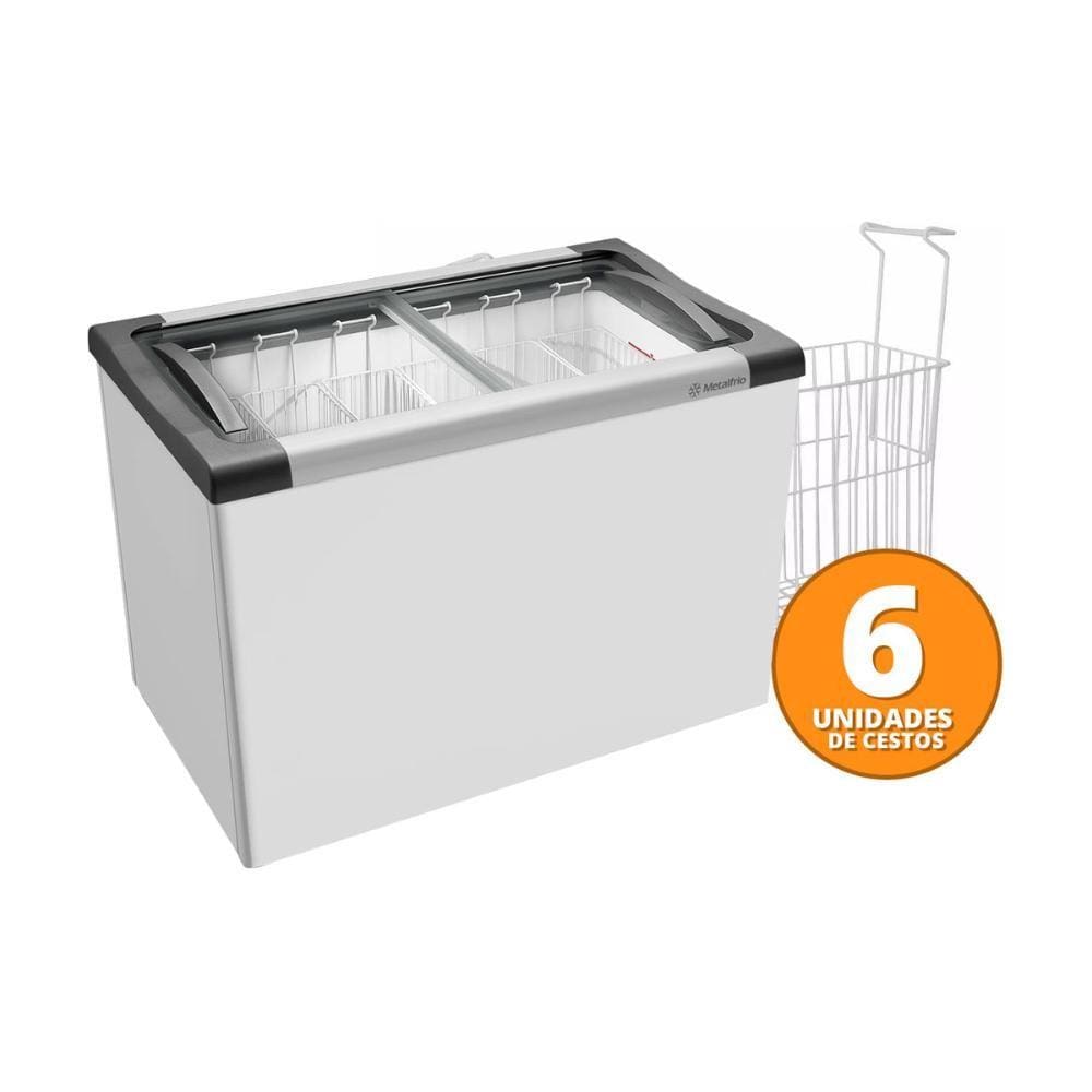 Kit - Freezer Horizontal Tampa de Vidro 230 Litros Nf30 - Metalfrio 220v + 6 Cestos Nextgen Branco
