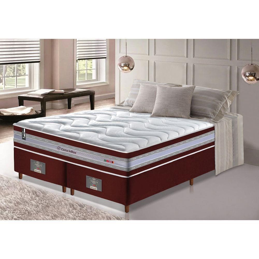 Conjunto Cama Box Queen de Molas Ensacadas D33 Cama inBox Select Firme 158x198x71 Vinho