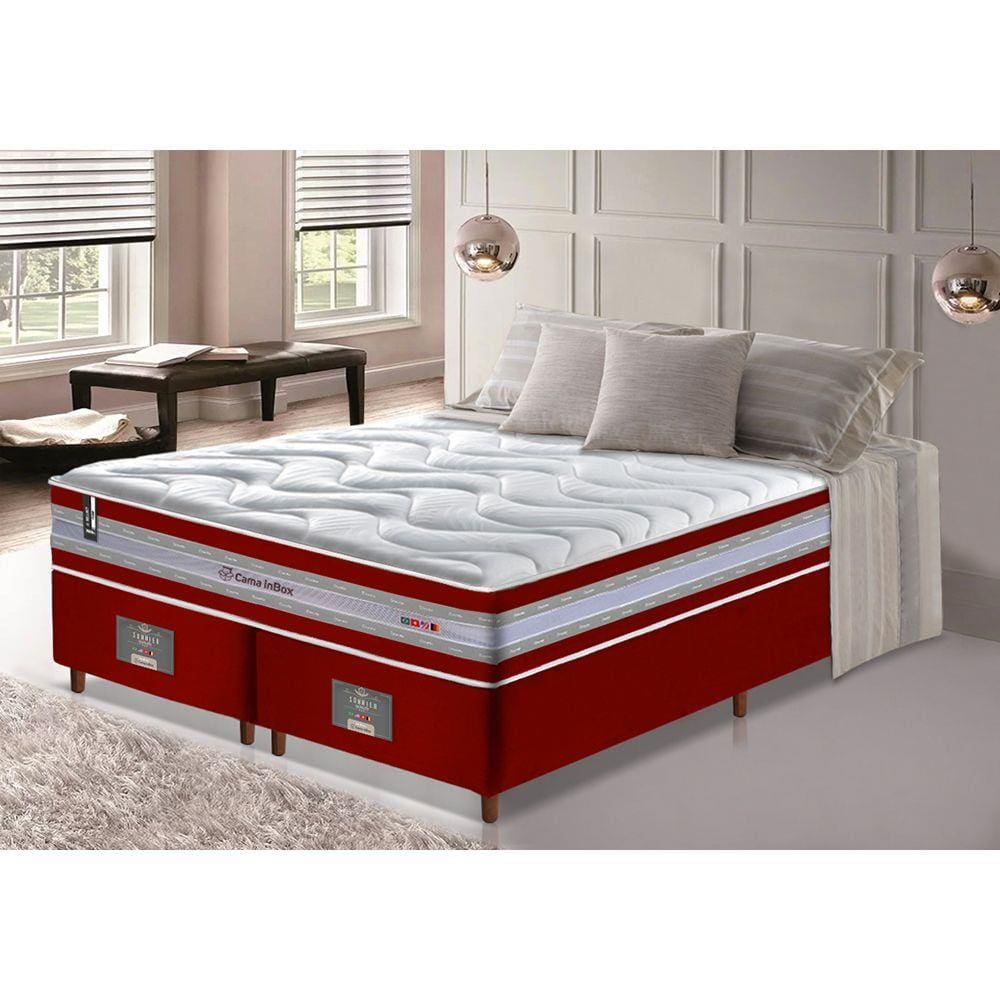 Conjunto Cama Box Queen de Molas Ensacadas D33 Cama inBox Select Firme 158x198x71 Vermelho