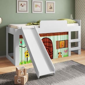 Cama Infantil com Escorregador e Cortina Diversão Meu Fofinho Art in Móveis Branco