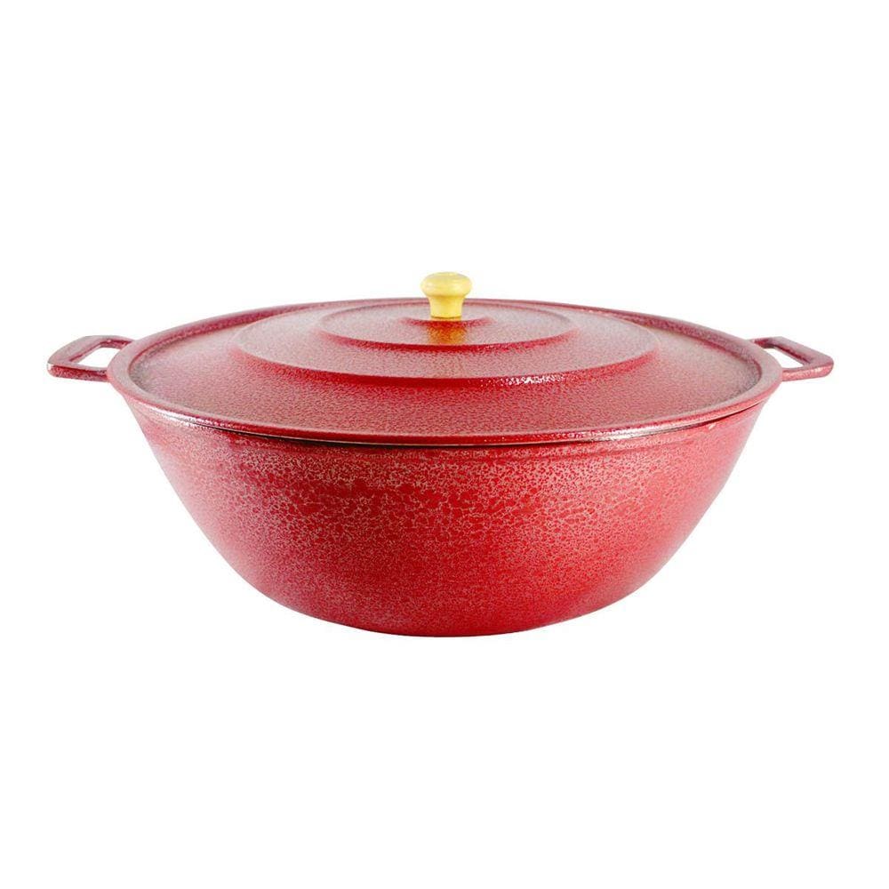 Tacho Restaurante Alça de Alumínio Fundido Craqueado Vermelho 40cm