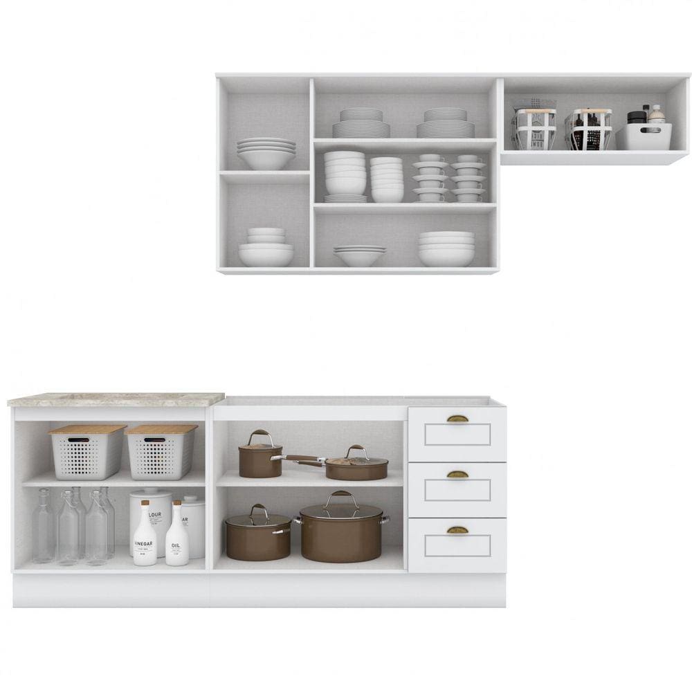 Cozinha Compacta 4 Peças com Balcão para Pia e Aéreo Emily Henn Branco