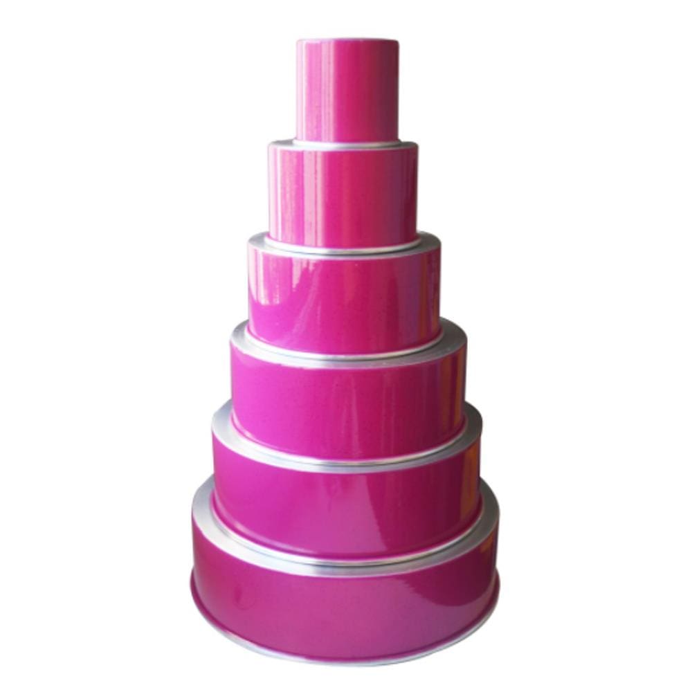 Conjunto Formas Redondas Para Bolo 6 Peças 10cm Altas Alumininio Linha Color Rosa Pink
