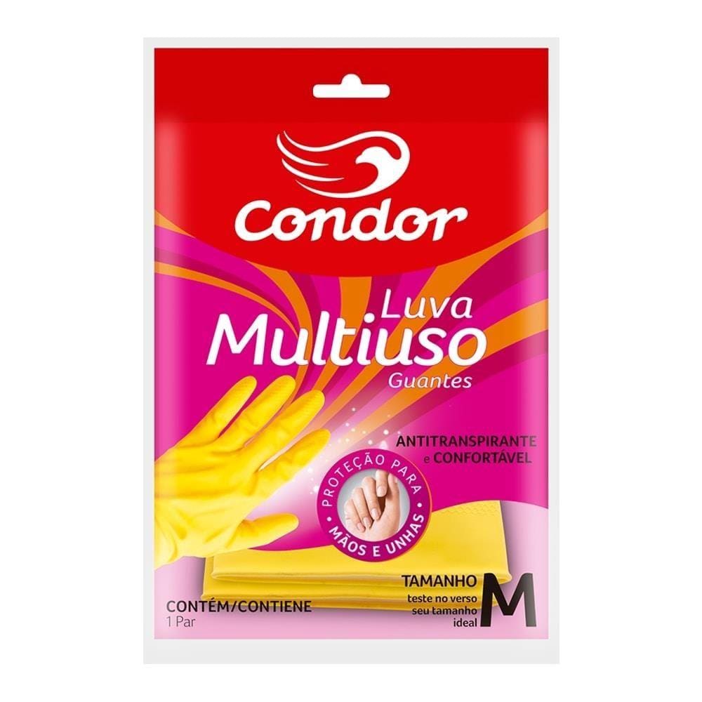 Luva Condor Multiuso Antitranspirante Média Amarela Embalagem com 24 Unidades