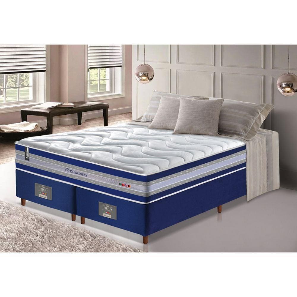Conjunto Cama Box Queen de Molas Ensacadas D33 Cama inBox Select Firme 158x198x71 Azul