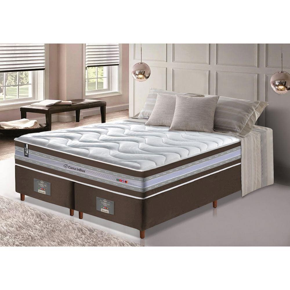 Conjunto Cama Box Queen de Molas Ensacadas D33 Cama inBox Select Firme 158x198x71 Café
