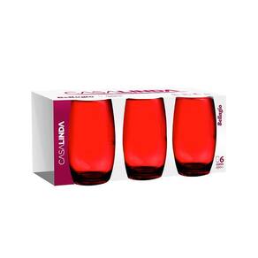 Jogo 6 Copos De Vidro Bellagio Vermelho Redondo 450 ml