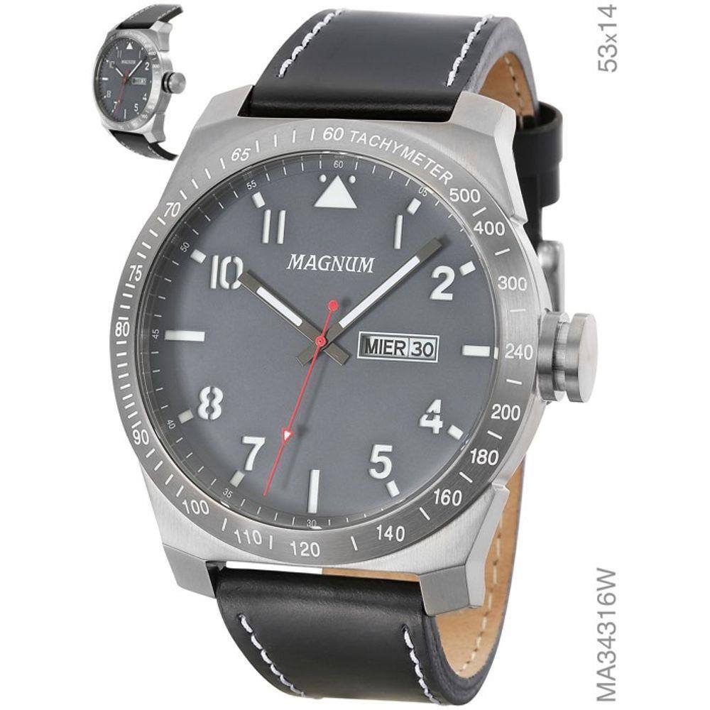 Relógio Magnum Sports Cronógrafo MA34950D Pulseira de Couro Preto