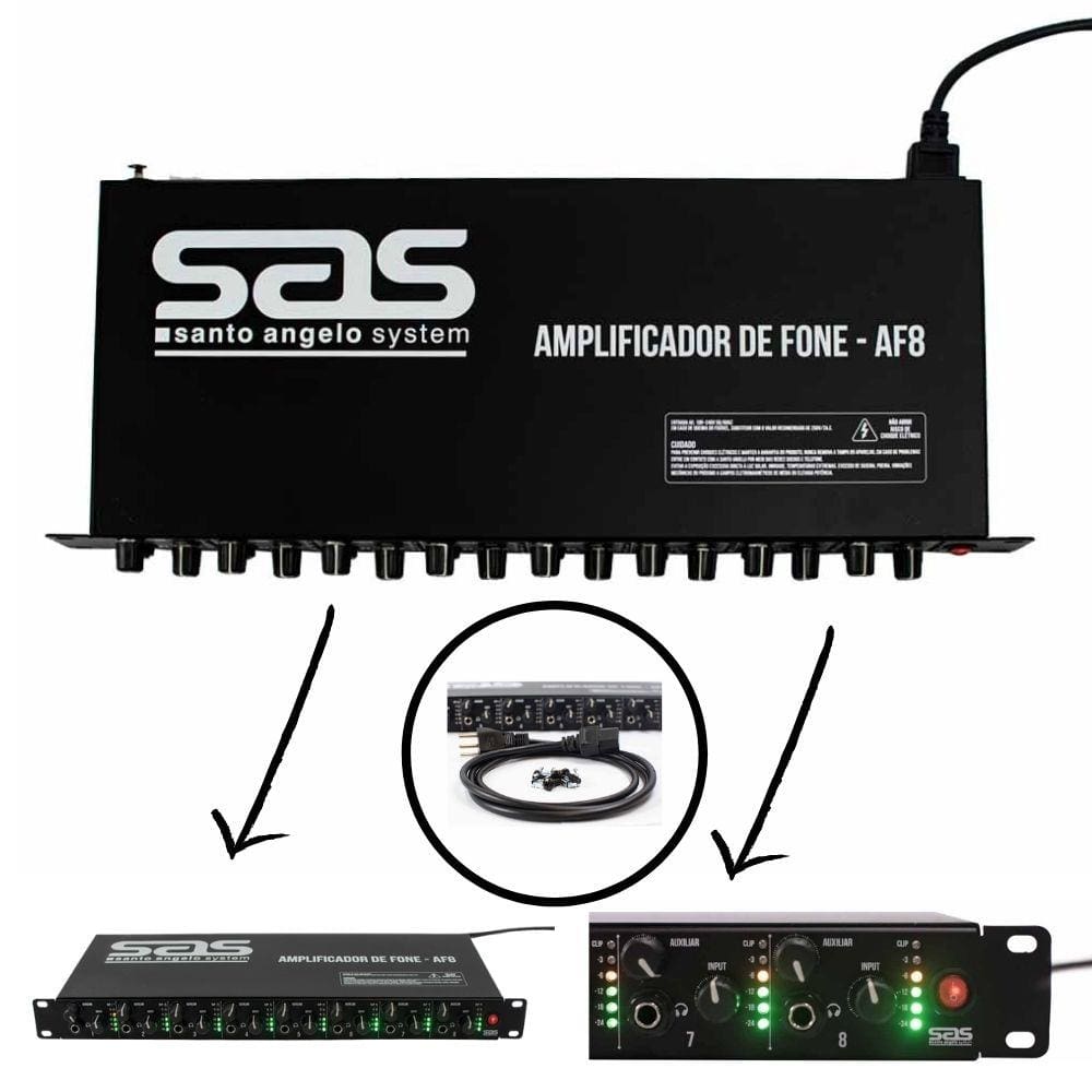 Amplificador De Fone 8 Canais Santo Angelo Af8 Preto