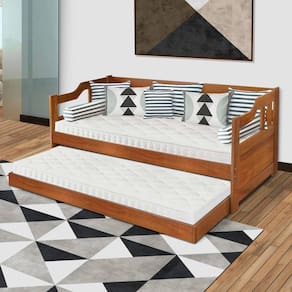 Sofá Cama Madeira Maciça Com Auxiliar Atraente Castanho
